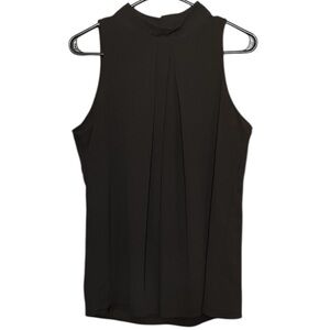 Leo Black Sleeveless Shell Tank Top w/ Gold Button Detail & Back Cutout